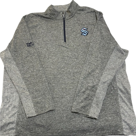 Seattle Kraken NHL 1/4 Zip Performance Shirt Mens 2XL Logo Gray side Stripes - Picture 2 of 13